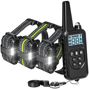 f-color dog training collar 2600ft dog shock collar for large medium small dogs breed with 4 modes light beep vibration shock waterproof rechargeable shock collar for 3 dogs