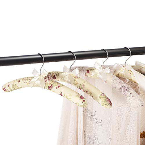 GLCON 16 inches Satin Padded Hangers for Sweaters - Thick Padded Clothes Hangers for Women Clothing - Foam Fabric Coat Hangers No Bump Fancy Canvas Covers for Adult Wedding Bridesmaid (Pack of 5)