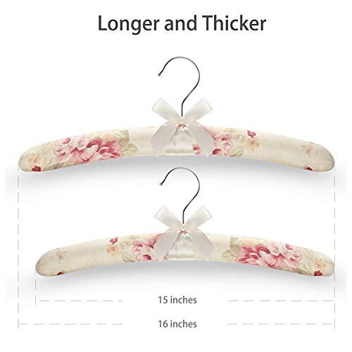 GLCON 16 inches Satin Padded Hangers for Sweaters - Thick Padded Clothes Hangers for Women Clothing - Foam Fabric Coat Hangers No Bump Fancy Canvas Covers for Adult Wedding Bridesmaid (Pack of 5)