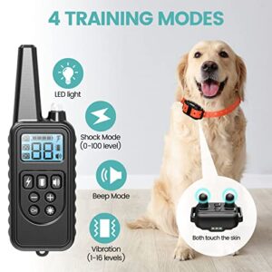 F-color Dog Training Collar with Remote 2600ft Shock Collar for Small Medium Large Dogs Breed Waterproof Dog Shock Collar for 3 Dogs with Anti-Lost Light Beep Vibration Shock