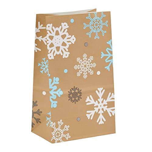 36 Pack Winter Snowflake Gift Bags, Small Christmas Paper Treat Bags for Holiday Party Favors (5 x 8.7 x 3.2 In)