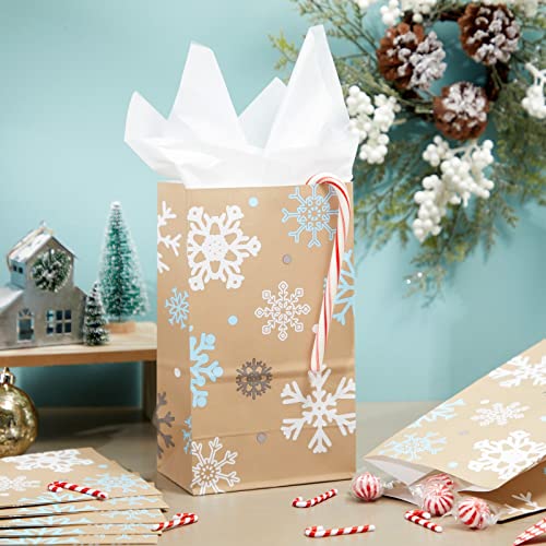 36 Pack Winter Snowflake Gift Bags, Small Christmas Paper Treat Bags for Holiday Party Favors (5 x 8.7 x 3.2 In)