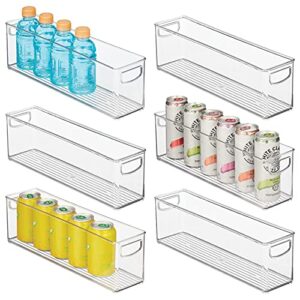 mdesign plastic kitchen organizer - storage holder bin with handles for pantry, cupboard, cabinet, fridge/freezer, shelves, and counter - holds canned food, snacks - ligne collection - 6 pack - clear
