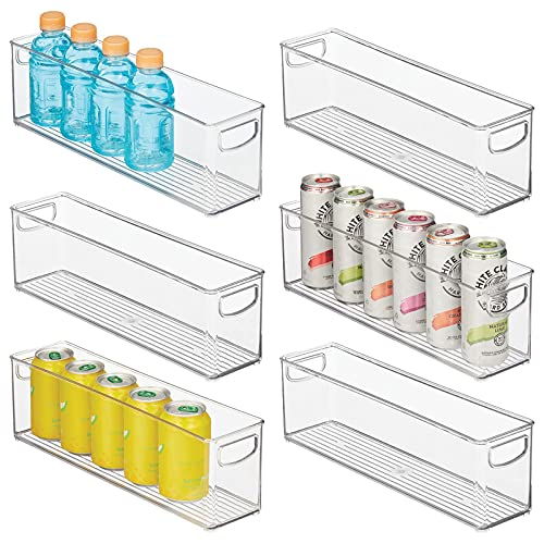 mDesign Plastic Kitchen Organizer - Storage Holder Bin with Handles for Pantry, Cupboard, Cabinet, Fridge/Freezer, Shelves, and Counter - Holds Canned Food, Snacks - Ligne Collection - 6 Pack - Clear