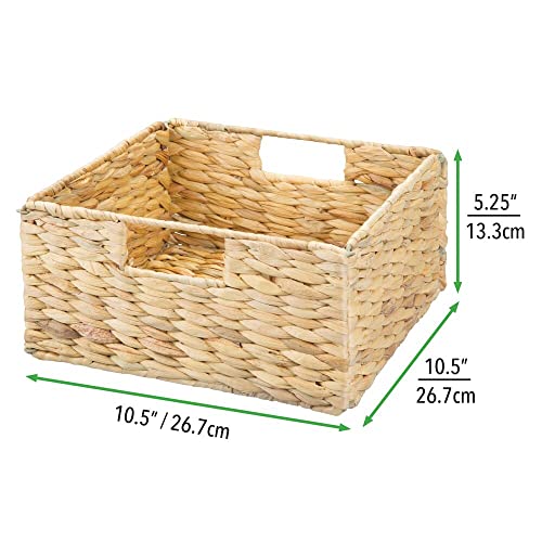 mDesign Woven Hyacinth Storage Bin Basket Organizer with Handles for Organizing Closet, Laundry, Home Office, Nursery, Kitchen, Bathroom Shelf - Holds Towels, Blankets, Books, 4 Pack - Natural/Tan