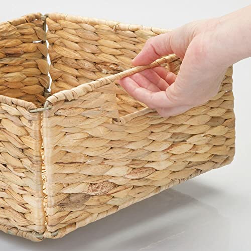 mDesign Woven Hyacinth Storage Bin Basket Organizer with Handles for Organizing Closet, Laundry, Home Office, Nursery, Kitchen, Bathroom Shelf - Holds Towels, Blankets, Books, 4 Pack - Natural/Tan