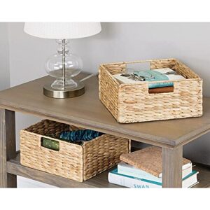 mDesign Woven Hyacinth Storage Bin Basket Organizer with Handles for Organizing Closet, Laundry, Home Office, Nursery, Kitchen, Bathroom Shelf - Holds Towels, Blankets, Books, 4 Pack - Natural/Tan