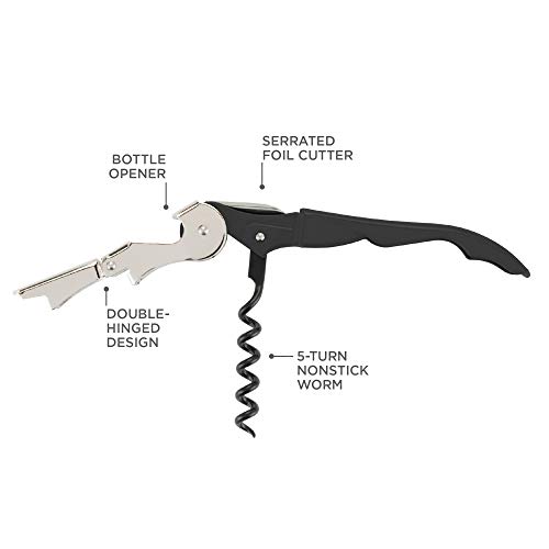 Truetap™: Double-Hinged Corkscrew in Matte Black with Red Wo