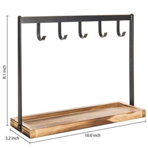 MyGift 5-Hook Burnt Wood & Black Metal Tabletop Key Holder, Jewelry Organizer Rack