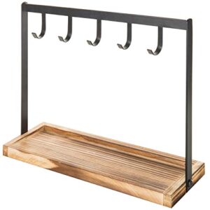 MyGift 5-Hook Burnt Wood & Black Metal Tabletop Key Holder, Jewelry Organizer Rack