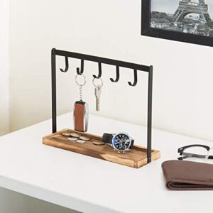 MyGift 5-Hook Burnt Wood & Black Metal Tabletop Key Holder, Jewelry Organizer Rack