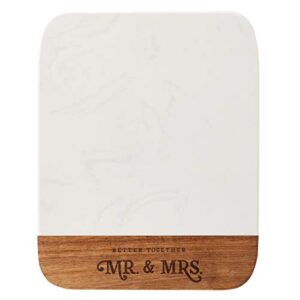 christian art gifts better together - mr. & mrs. marble and acacia wood cheese board, better together collection