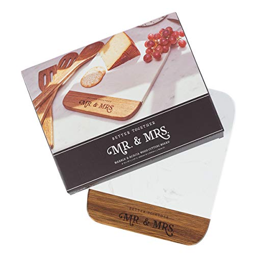 Christian Art Gifts Better Together - Mr. & Mrs. Marble and Acacia Wood Cheese Board, Better Together Collection