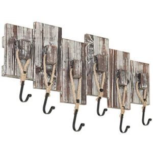 mygift wall mounted coat rack, rustic nautical-style wall-mounted torched wood coat rack with 6 rope and matte black metal hooks
