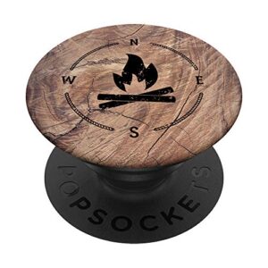 Campfire Compass Woodgrain Print Hiking Gift PopSockets PopGrip: Swappable Grip for Phones & Tablets