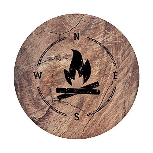 Campfire Compass Woodgrain Print Hiking Gift PopSockets PopGrip: Swappable Grip for Phones & Tablets