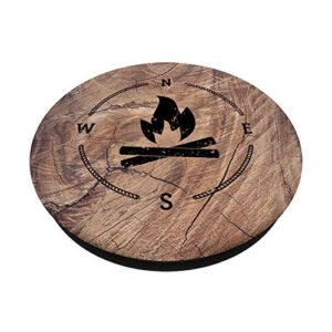 Campfire Compass Woodgrain Print Hiking Gift PopSockets PopGrip: Swappable Grip for Phones & Tablets