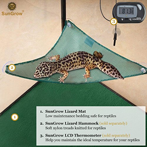 SunGrow Reptile Mat, Terrarium Floor Liner, 30BR/40BR/50/65 Gallon, Substrate Carpet Soft Bedding for Gecko, Lizard, Snake, Tortoise, Reptile Cage Tank Supplies and Accessories, Green, 17x35x1 Inches