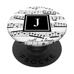 music monogram j musical letter j initial black personalized popsockets popgrip: swappable grip for phones & tablets