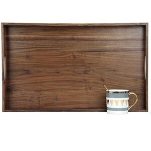 magigo 22 x 14 inches large rectangle black walnut wood ottoman tray with handles, serve tea, coffee, classic wooden decorative serving tray