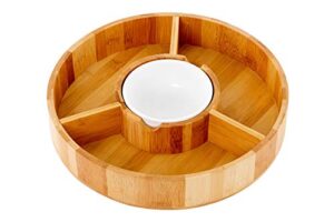 chip and dip serving bowl – wooden appetizer platter set with dip cup for salsa, guacamole, nacho, vegetables, taco chip, snacks and more – 12 inch diameter