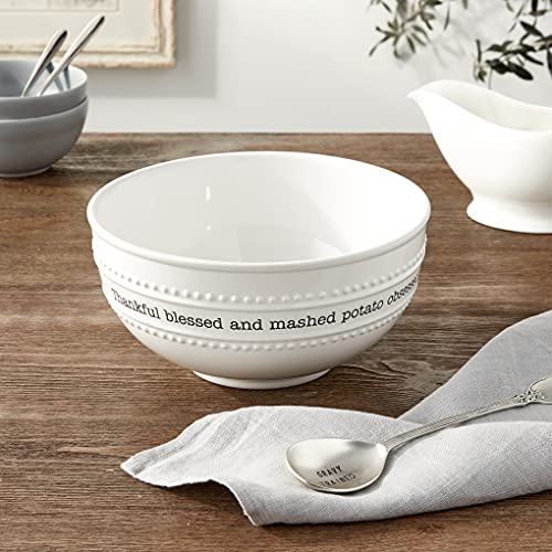 Mud Pie Farmhouse Mashed Potato Serving Bowl and Spoon Set, White