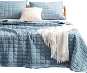 kasentex quilt-bedding-coverlet-blanket-set, machine washable, ultra soft, lightweight, stone-washed, detailed stitching-solid color, single/twin + 2 shams, grey blue