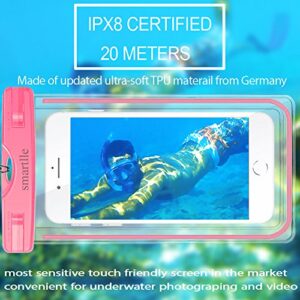 Waterproof Phone Pouch Holder, Smartlle Universal Waterproof Phone case, Dry Bag Underwater Snowproof for iPhone 13 12 11 Pro Max XR,XS, 8,7,6 Plus,SE, Galaxy S22/A/Note, LG,7”, Beach Water Pool Black