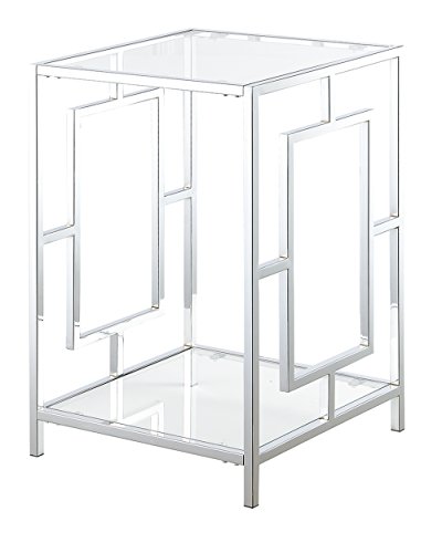 Town Square Chrome End Table with Shelf, Glass/Chrome