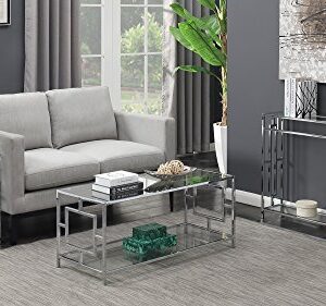 Town Square Chrome End Table with Shelf, Glass/Chrome