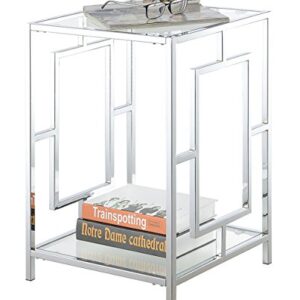 Town Square Chrome End Table with Shelf, Glass/Chrome