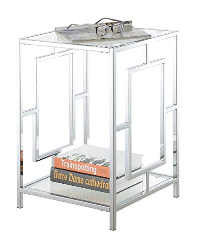 Town Square Chrome End Table with Shelf, Glass/Chrome