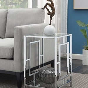 Town Square Chrome End Table with Shelf, Glass/Chrome