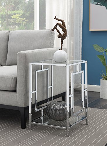 Town Square Chrome End Table with Shelf, Glass/Chrome