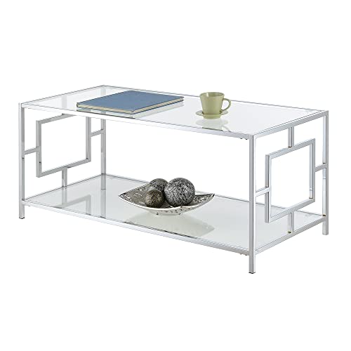 Town Square Chrome Coffee Table with Shelf, Glass/Chrome