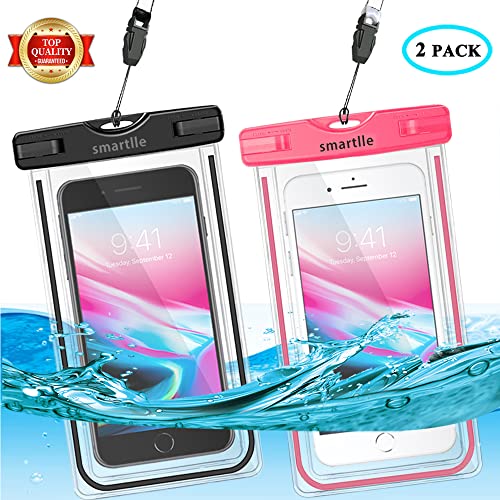 smartlle Universal Waterproof Phone Pouch Holder, Large Phone Waterproof Case Underwater Dry Bag for iPhone 13 12 11 Pro Max XR,XS, 8,7,6 Plus,SE, Galaxy S22/A/Note, LG,7”, Beach Water Pool -2 Pack