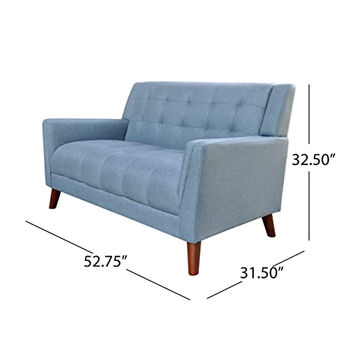 GDFStudio Christopher Knight Home Alisa Mid Century Modern Fabric Loveseat, Blue