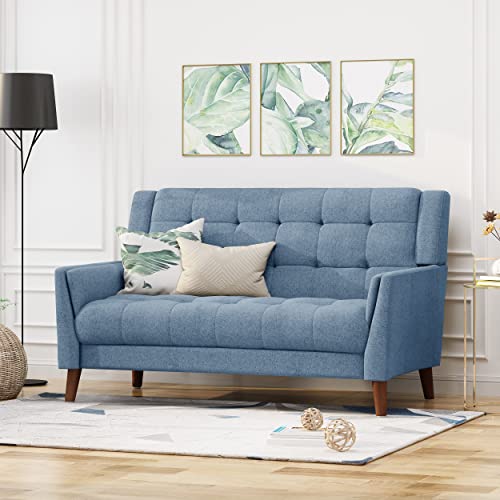 GDFStudio Christopher Knight Home Alisa Mid Century Modern Fabric Loveseat, Blue