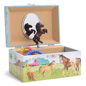 jewelkeeper girl's musical jewelry storage box with spinning horse, barn design, home on the range tune