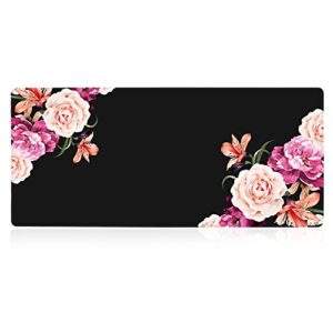 ileadon large gamingnon-slip rubber base computer premium-textured & waterproof mouse pad for desk, 35.1 x 15.75-inch 2.5mm thick, peony flower