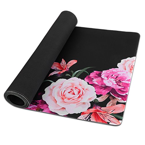 iLeadon Large GamingNon-Slip Rubber Base Computer Premium-Textured & Waterproof Mouse Pad for Desk, 35.1 x 15.75-inch 2.5mm Thick, Peony Flower