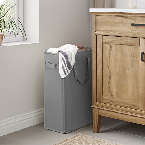 Chrislley 45L Slim Laundry Hamper Narrow Laundry Basket with Handle Foldable Dirty Clothes Portable Skinny Hamper Organizer Storage Bins (22 inches, grey)