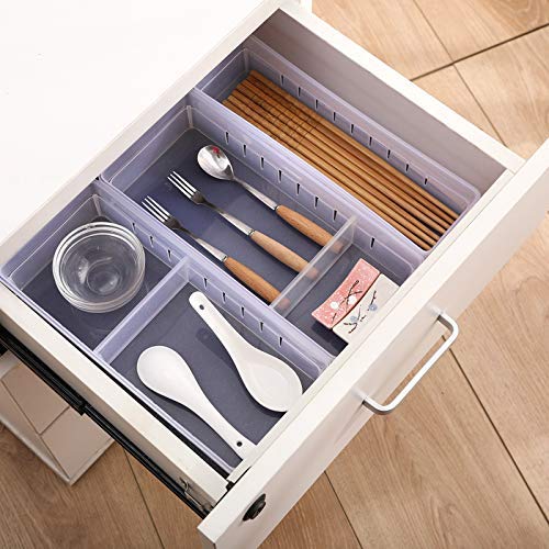 Chris.W Desk Drawer Organizer Tray with Adjustable Dividers, Multi-Drawers for Makeups, Utensil, Pens, Flatware and Junks - Set of 4 (2 Large + 2 Small) 10.24 Inch Length