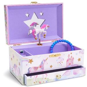 jewelkeeper unicorn music jewelry box, birthday gifts for girls - small kids musical box storage with pullout drawer - little girls glitter rainbow treasure organizer -15x10.8x8.6cm