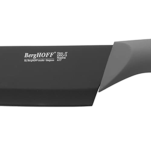 Berghoff Essentials Non-stick Santoku Knife 6", Multifunctional, Ergonomically Designed Soft-grip Handle, Grey