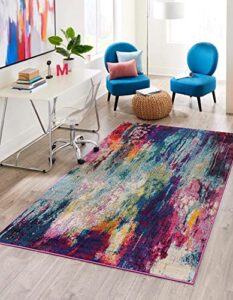 unique loom chromatic collection modern colorful & vibrant abstract area rug for any home décor, 8 ft x 10 ft, multi/light blue