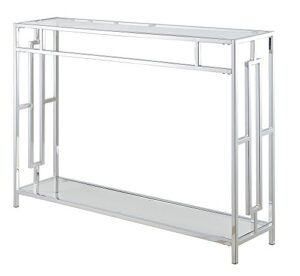 town square chrome console table with shelf, glass/chrome