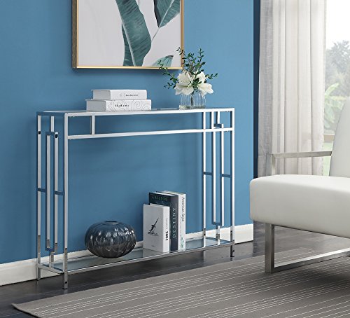 Town Square Chrome Console Table with Shelf, Glass/Chrome