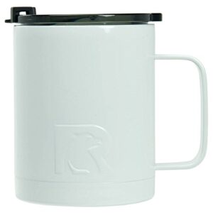 rtic coffee mug, 12 oz, white, insulated travel stainless steel, hot or cold drinks, with handle & splash proof lid