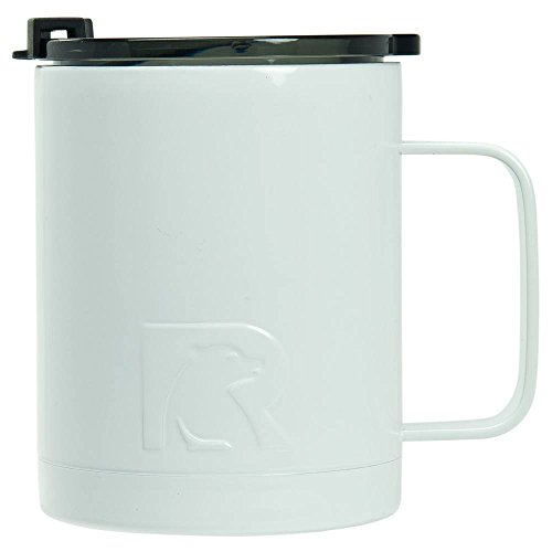 RTIC Coffee Mug, 12 oz, White, Insulated Travel Stainless Steel, Hot Or Cold Drinks, with Handle & Splash Proof Lid